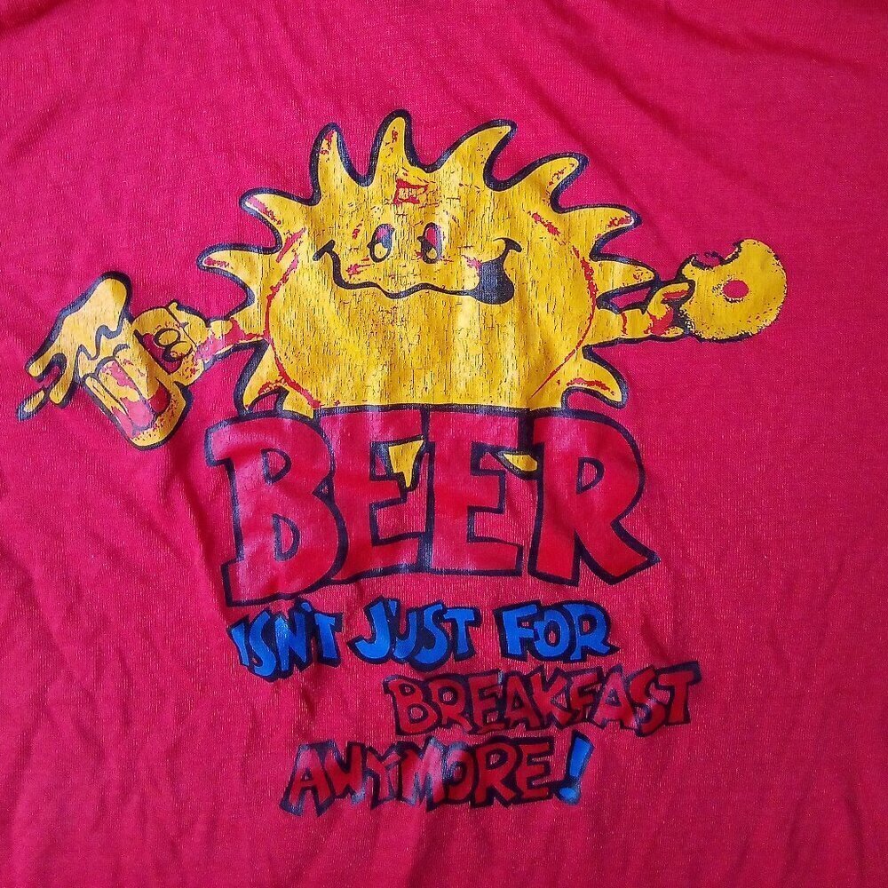 Vintage 80s Beer Not Just For Breakfast Funny Gag T-Shirt